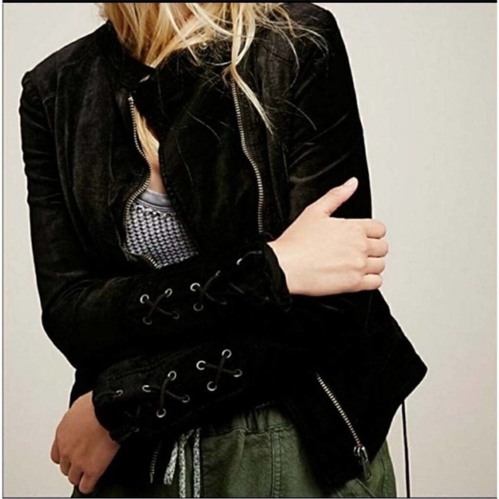 Black Free People Laced Suede-like Jacket